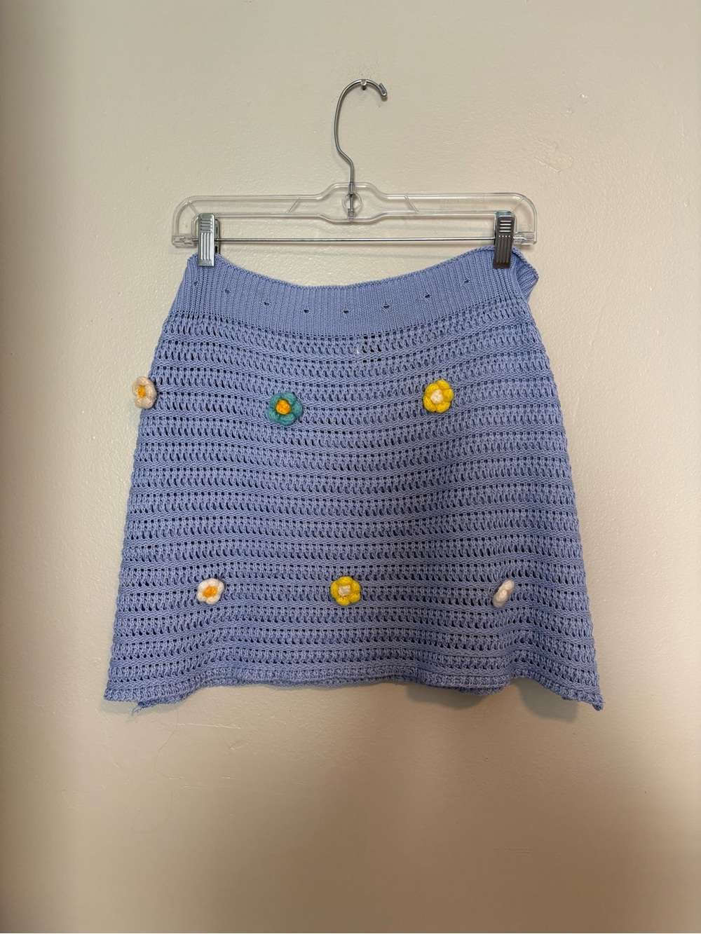 SHEIN Lavender Crochet A-Line Skirt with Yellow & Green Daisy Accents